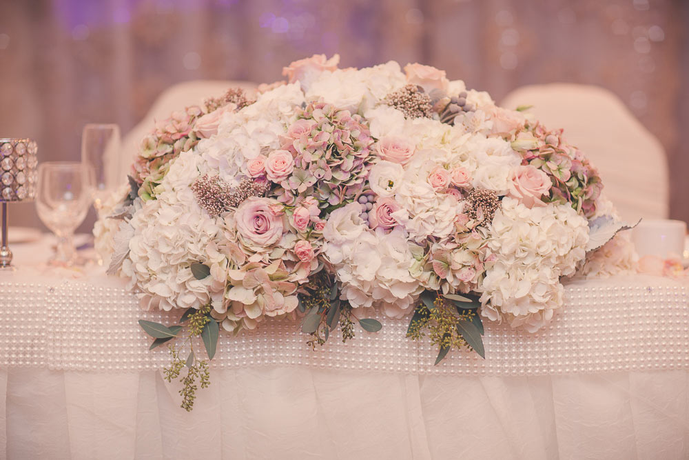 close up of wedding decor showing details of flowers